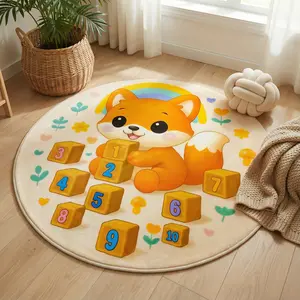 TinyHug Animal Theme Round Plush Non-Slip Nursery Rug, 47in Montessori Kids Counting Learning Mat for Nursery Use, Toddler Room Decor & Baby Shower Gift