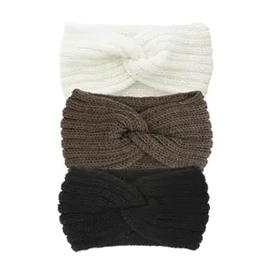 3 pcs Minimalist Women's Headbands, Comfortable Stretchy Soft Knitted Headwrap & Ear Warmer, Fashion Hair Accessories for Daily & Sports, Knotted Headband