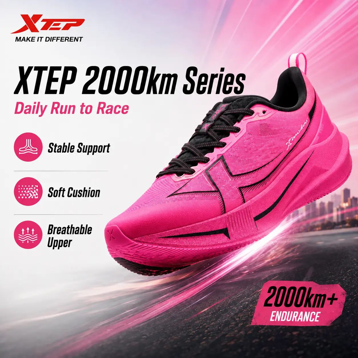 XTEP 2000km 3.0/5.0/5.0 Pro Men's Pro Running Shoes | Breathable Training Sneakers for Jogging & Marathon, ACE Midsole Comfort