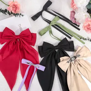 12PCS Elegant Ballet-Style Large Fabric Bow Hair Clips with Long Tassel Tail - Soft Pastel