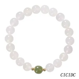 White Jade Bracelet for Women CICIDC Delicate White Jade Jewelry Green Beaded Bracelet for Mom Girlfriend