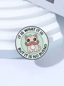Funny Cartoon Bearded Cat Enamel Pin Humor Cute Mustache Design and It Is What It Is But It Is No Bueno Quote Cute Brooch Clip for Backpack Jacket Daily Wear Accessories Decoration Gift for Friends
