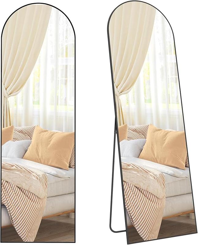 SONGMICS Full Length Mirror, Floor Standing Mirror with Stand, Wall Aluminum Alloy Thin Frame Hanging or Leaning for Living Room Bedroom Cloakroom decorating