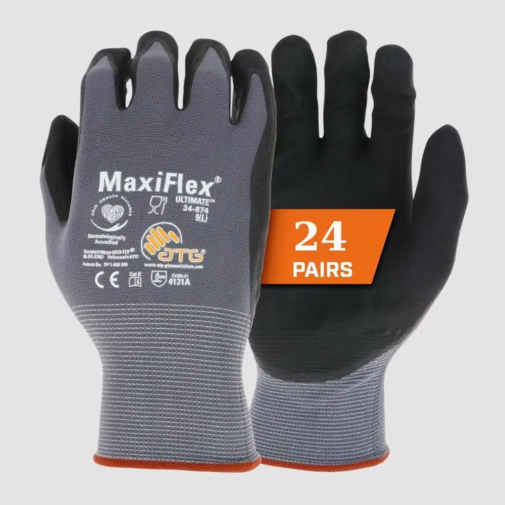 24-Pairs MaxiFlex Ultimate Nitrile Coated Work Gloves Touchscreen Compatible Flexible Durable Stretchy Fit for Outdoor Precision Tasks