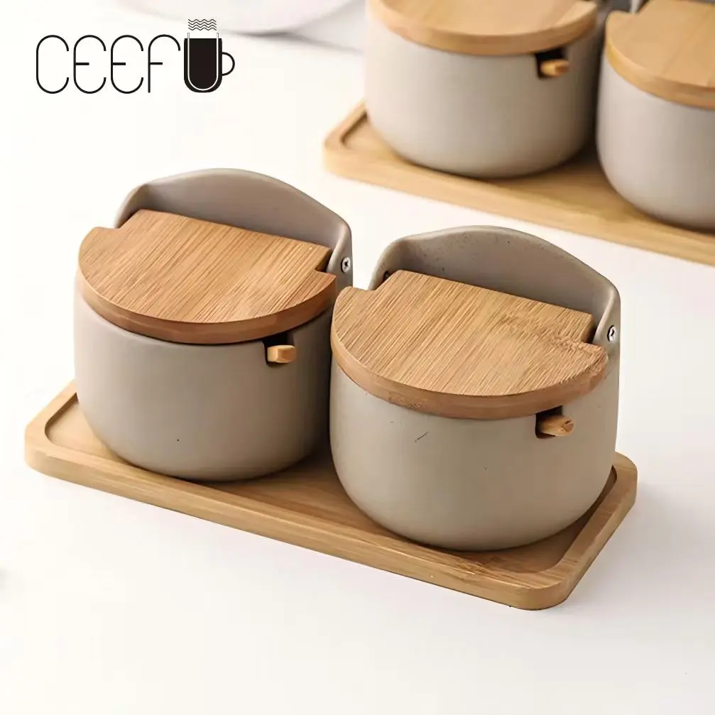 CEEFU Wabi-Sabi Ceramic Sugar Bowl & Spice Jar Set – Elegant Condiment Pot with Flip Lid & Spoon forTea, Salt, Seasoning – Vintage-Inspired, Rustic Home Kitchen Storage – Perfect Gift for Housewarming & Holidays,Halloween,Spooky,Trick or Treat