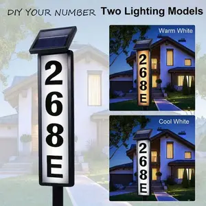 1Pc Solar Powered House Number Address Sign | Lighted Address Plaque with Smart Light Control | Pole Mounted 400mAh