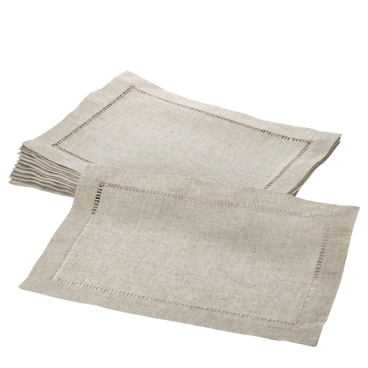 SARO 14 x 20 in. Rectangle Toscana Hemstitched Placemat - Natural Set of 12