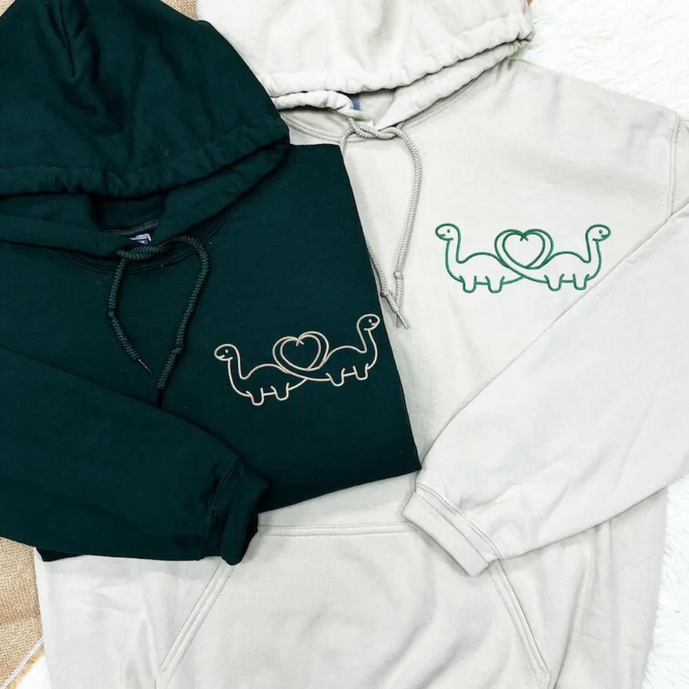 Embroidered Graphic Dinosaur Hoodie, Matching Dinosaur Hoodies