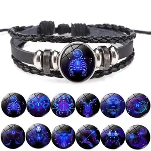 12 Constellation Zodiac Sign Charm Luminous Bracelets Men Women Vintage Multilayer Wrap Leather Bracelet & Bangle Birthday Gift rinhoo rinhoo
