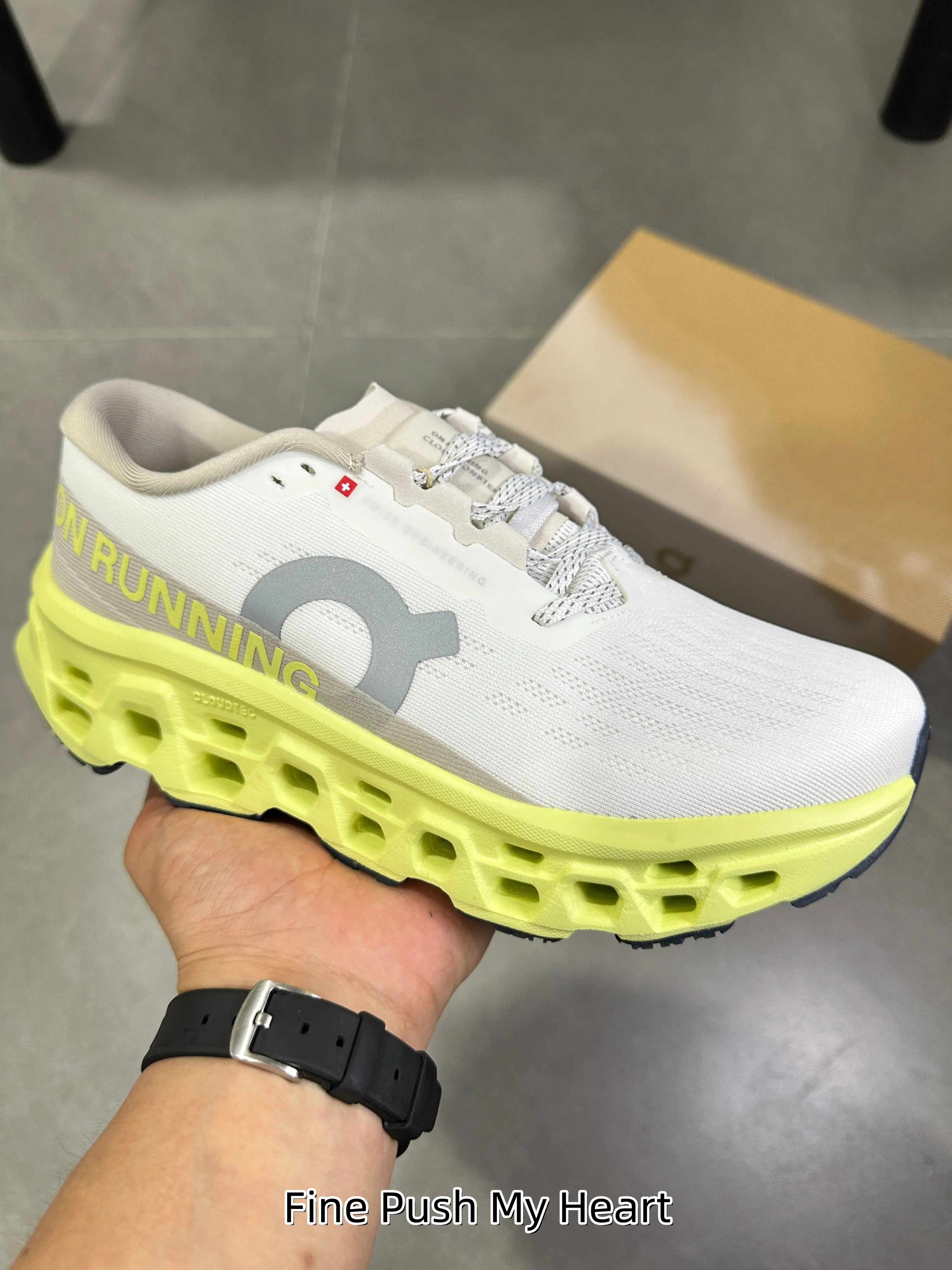 Refreshing Vital Jogging Sneakers With Soft Cream Perforated Mesh Upper, Fluorescent Lemon Hollow Cushion Midsole & Pale Grey Graphic Logo