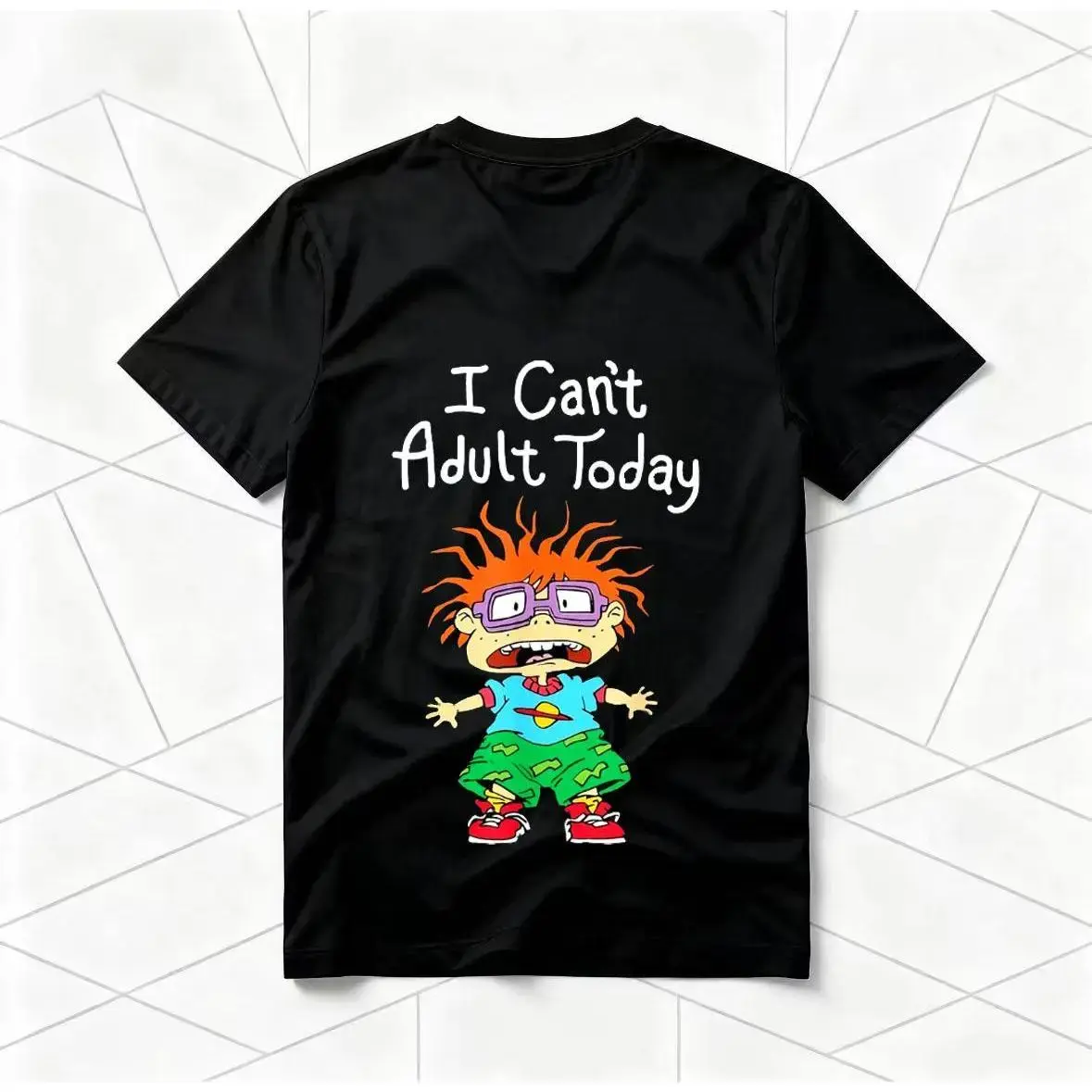 Women's Graphic T-Shirt with Nostalgic 90s Rugrats "I Can't Adult Today" Print, Retro 100% Cotton Top with Short Sleeve & Round Neck