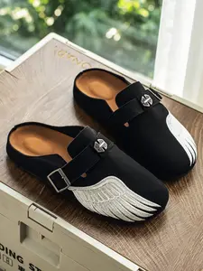Wing Design Slides - Unisex Slip On Mule Shoes with Buckle, Casual Comfortable Sandals slippers