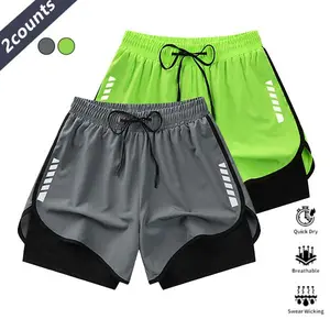 Men’s 3-inch solid-color 2-in-1 quick-dry sports shorts, moisture-wicking, minimalist style—an ideal choice for outdoor activities; quick-drying, breathable running shorts that are comfortable and airy.