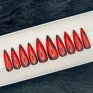 Red Jelly Press On Nails: Black Liquid Detail