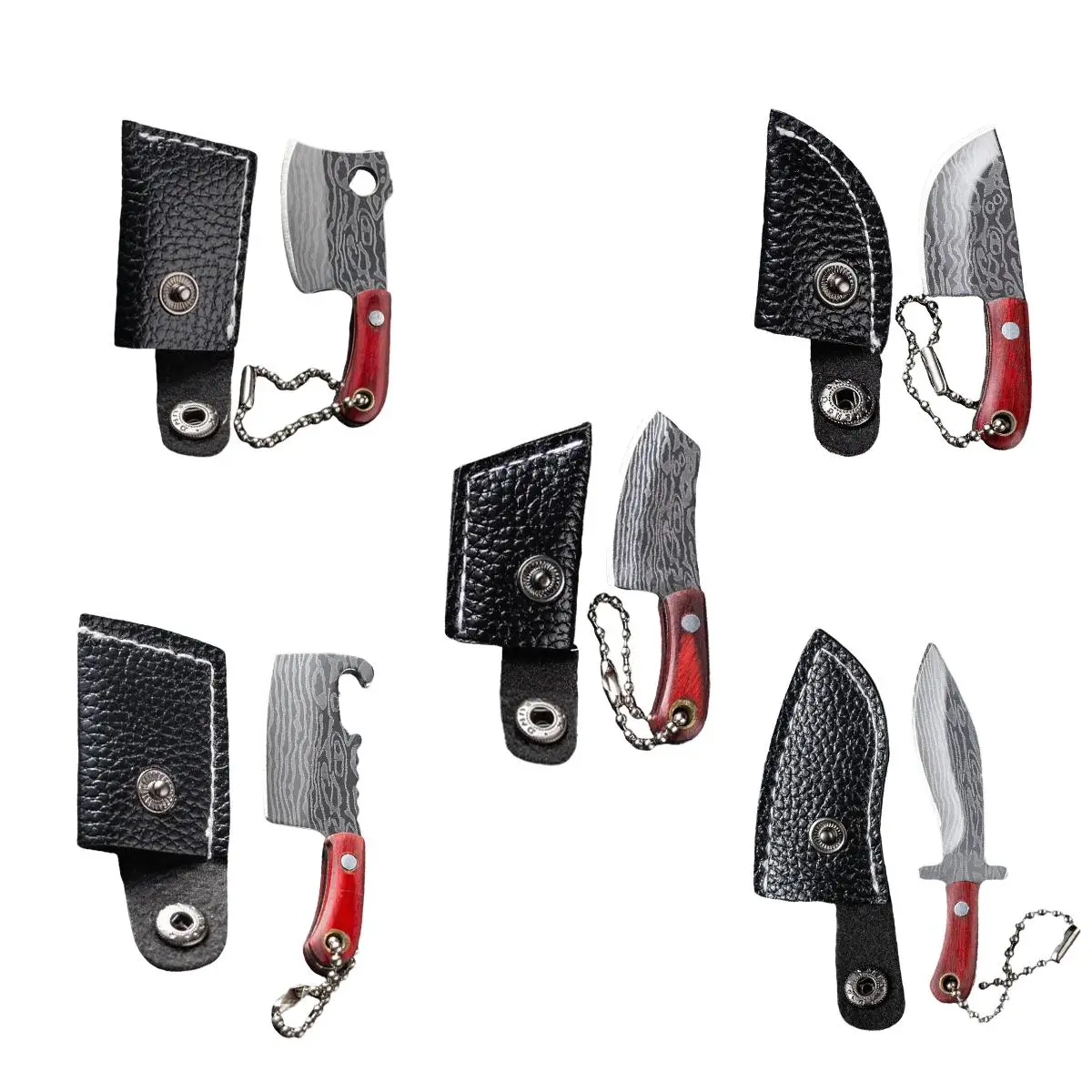 Portable Mini Knife Set with Sheath, 5 Counts/set Stainless Steel Keychain Knife, Portable Fruit Knife, Pocket Knife for Outdoor Camping, Stainless Steel Knives, Camping Tools, Portable Multipurpose Knives