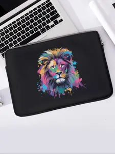 Lion Pattern Printed Laptop Bag, Soft Notebook Sleeve, Fits Laptops, Tablets, Zippered Storage Pouch, Casual Style, All Seasons, Laptop Cover