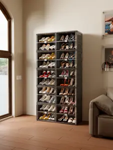 Shoe Rack Organizer Cabinet for Closet Entryway,Clear Shoe Storage with Door Easy Assembly Black Shoe Cabinet with Lids Large 10 Tiers 40 Pairs