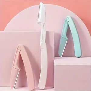 Three-color Safe Folding Eyebrow Trimmer, including anti-scratch blades, makeup tools and eyebrow shaping knives.