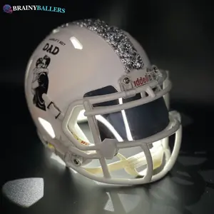 White LED Light Up World's Best Dad Mini Football Helmet - White Matte Base GIFT!