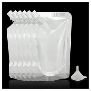 6-Piece 16 OZ Reusable Concealable Plastic Drinks Flasks Juice & Liquor Pouch with Funnel for Sneaking Out