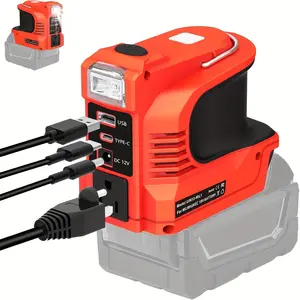 220W Power Inverter For Milwaukee 18V Battery, Portable Power Supply Convert - DC 18V To 110V-120V Battery Powered Outlet With USB-B & USB-C & 12V DC & 220W AC Output With LED Light