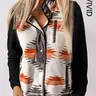 Women's Casual Elegant Soft Plush Fabric Aztec Western Print Pockets Fashion Fitted Waistcoat Vest Jacket Coat, Aesthetic Vest, Winter Wear, Stylish Outerwear for Ladies, Womenswear