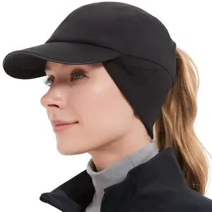 Women'S Winter Snow Work Cycling Skiing Warm Hat Reflective Fleece Ponytail Hat With Pull-Down Earmuffs