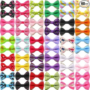 YAKA 60PCS (30 Paris) Cute Puppy Dog Small Bowknot Hair Bows with Metal Clips Handmade Hair Accessories Bow Pet Grooming Products (60 Pcs,Cute Patterns)