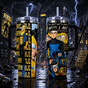 STORMMECH 40oz Handle Tumbler - Invincible Mark Grayson Vacuum Insulated Stainless Steel Beverage Flask, Leakyproof Temperature-Control Thermal Portable Mug, Washable Kitchenware Drinkware with Lid, Ice-Cooled Iced Coffee Gift for Fans, Temperature-Contro