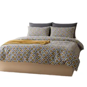 SDK Classic 3 Piece Full Bedsheet and Pillows Cover Set Geometric Honeycomb Print for Modern Bedroom Decor