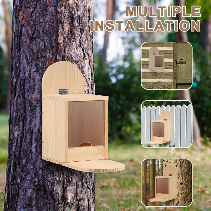 Squirrel Feeder Wood Squirrel Feeder House Cute Chipmunk Feeder Compact Wood Squirrel House Outdoor Squirrel Feeder Stand Easy Filling Squirrel Feeding Station for Yard Porch