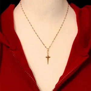 Handmade North Star Pendant Stainless Steel Necklace for Women Men Unisex Gold Tone Minimalist Choker Jewelry Gift