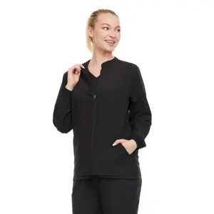 Women's Warm Scrub Jacket with Zip Front Multiple Pockets 4 Way Stretch Spandex for Comfort and Style Easy Maintenance Wrinkle Resistant Quick Dry Fabric