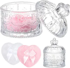 3 Pcs Large Body Powder Puff and Container Valentine's Day gift Powder Container with Puff Crystal Case Soft Washable Reusable Velour Face Body Glitter Wet Dry Makeup(Crown,Clear)