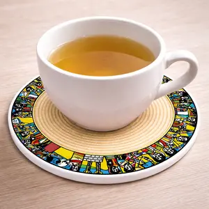 Ceramic Coaster for Tea or Coffee Cup 4inch Round 4 pcs Tableware Protective Mat for Drinks