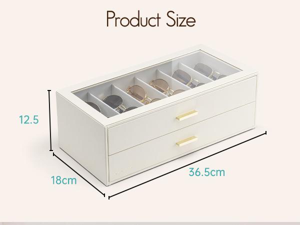 VLANDO Sunglasses Organizer Case,  Eyeglass Storage Box with Clear Lid and 2/3/4 Drawers, PU Leather Glasses Holder for Women and Men, bedroom  organizer summerwins,dorm essentials,home decor