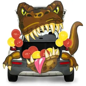 Halloween Dinosaur Trunk Or Treat Car Decorations Kit for SUV Outdoor Indoor Decor Balloons, for Haunted House Door Archway Entryway with Tassels Paper Board Dot Glue