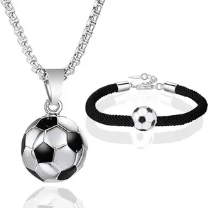 Football stainless steel necklace and bracelet, soccer pendant necklace drip bracelets for soccer lovers, couple, daughter, son