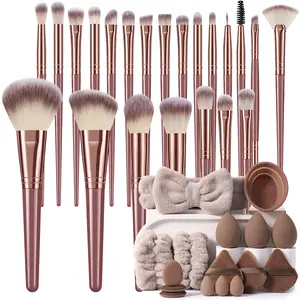 38PCS All-in-One Makeup Tools Set, 22PCS Professional Makeup Brushes, Makeup Sponges, Mini Sponges, Triangle & Mini Air Cushion Powder Puffs, Hairband, Hand Bowl Straps and Makeup Brush Cleaning Tool, Portable Travel Beauty Kit for Women