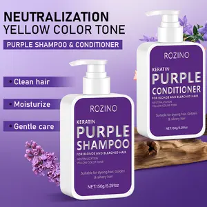 Rozino Purple Shampoo & Conditioner Set for Blonde & Bleached Hair Gentle Cleaning Moisturizing Hair Care Neutralizes Yellow Color Tone