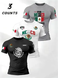 Men's Mx Flag Blend Long Sleeve Shirt Set, Sportswear Set, Elastic Fitness Sports Top, Running Basketball Gym Wear, Patriotic Youth Must-Have