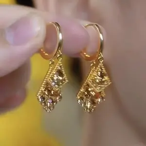 LisiZen Brown Zircon Crystal Geometric Earrings for Women, Maillard Style Luxury Chic Jewelry, Elegant Statement Dangle Hoops DZEH3413