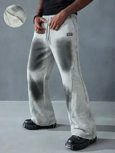 Men's Gradient Side Zipper Wide Leg Sweatpants, Y2K Streetwear Drawstring Flared Track Pants, Washed Gradient Oversized Trousers, Perfect for Street Style, Daily Wear #springsaledeals2026 #summeroutfits #tiktokshopmademebuyit #streetwear