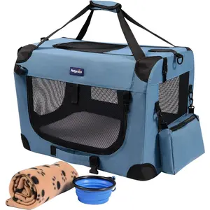 Portable Collapsible Dog Crate, Travel Dog Crate 24X17X17 with Soft Warm Blanket and Foldable Bowl for Large Cats & Small Dogs Indoor and Outdoor