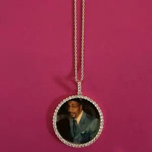 XL Silver Circle Pendant with Rope or Cuban Bezel and Sparkling Accents on Silver Chain