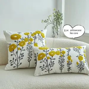 Flower Embroidery Cushion Cover, 1 Count Throw Pillow Cover without Filler, Household Decoration Supplies for Home Living Room Bedroom, Home Textile