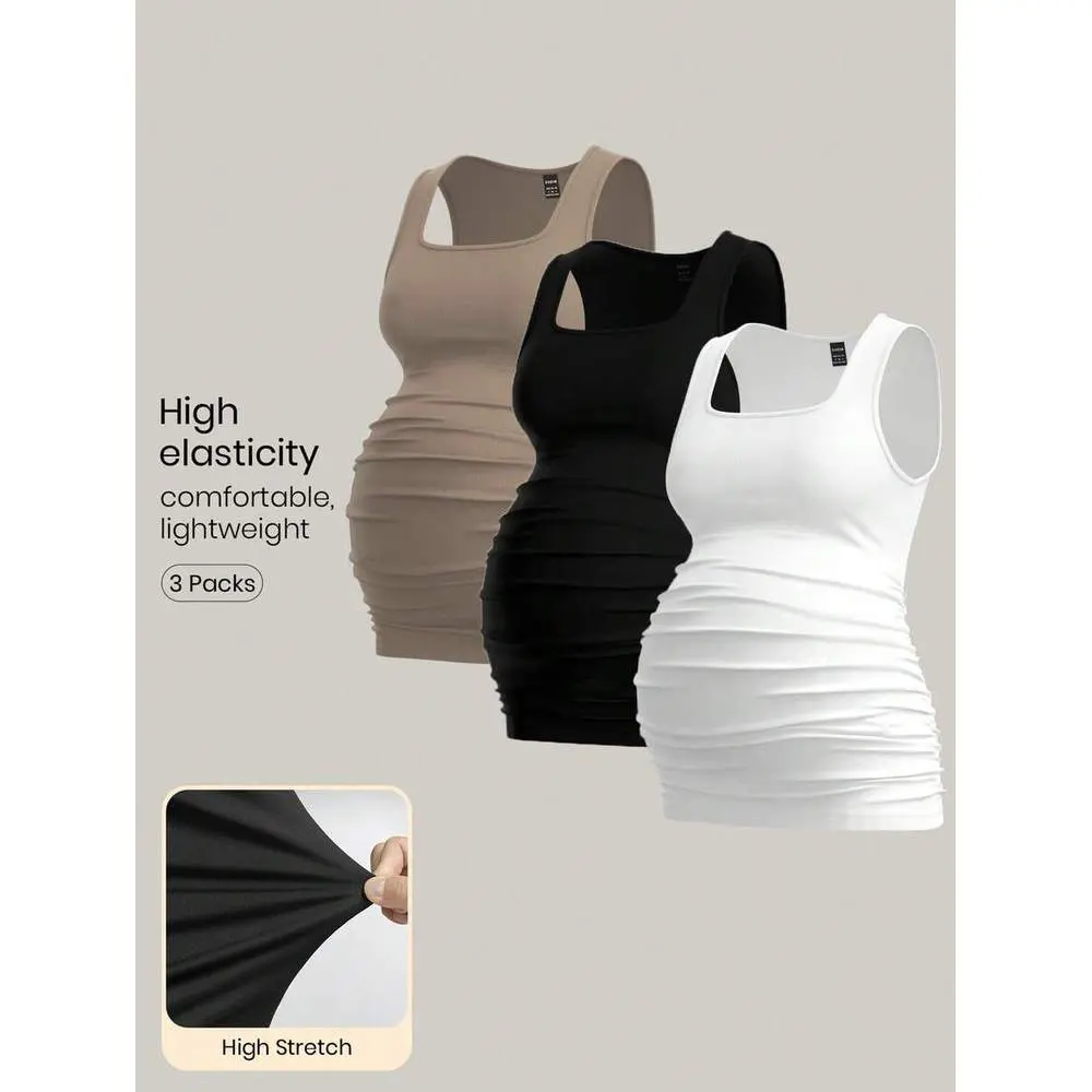 3pcs Maternity Women's Solid Color Sleeveless Tank Tops, Casual & Simple, Perfect For Summer
