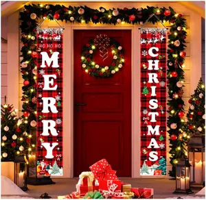 Christmas Decorations Red Black Buffalo Plaid Sign Set for Festival Merry Christmas Door Banner | Outdoor Yard & Front Porch | Indoor & Outdoor Xmas Decor for Home, Wall, Front Door, Yard, and Garage