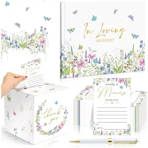54 count Funeral Guest Book for Memorial Service Celebration of Life Guest Book Hardcover in Loving Memory with 50 Memory Cards, Box, 2 Pens for Funeral Memorial Farewell Party Favor(Bright)