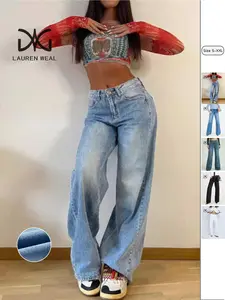 Women's Plain Wide Leg Jeans, Casual Comfy High Waist  Trousers for Daily Wear, Ladies Bottoms for All Seasons